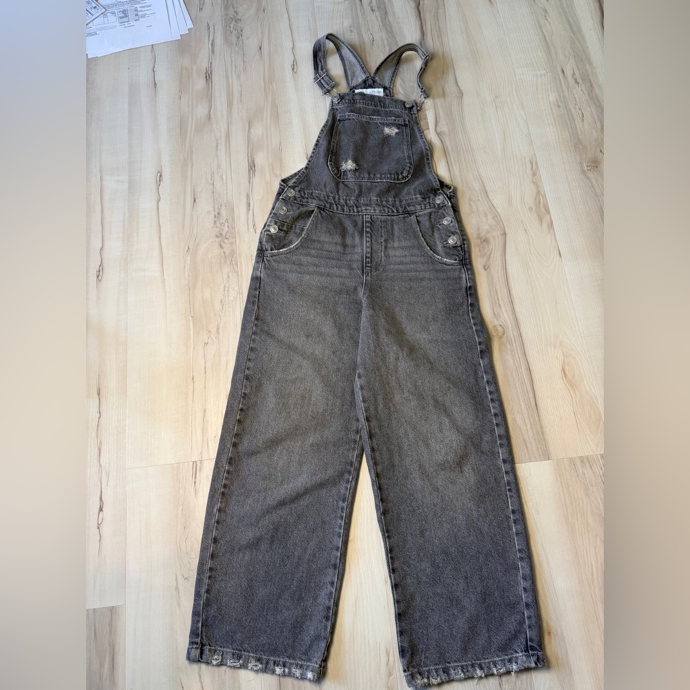 Zara gray Denim Overalls kids 10 12 13